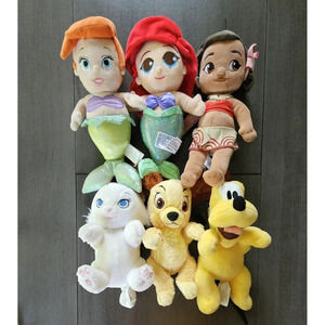 LOT OF 6 DISNEY BABIES & DISNEY STORE PLUSH Ariel Pluto Lady Moana Aristocats
